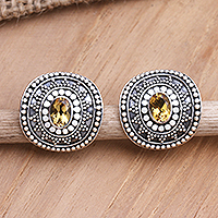 Citrine button earrings, Dwarf Sunflower