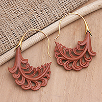 Gold-accented wood drop earrings, 'Surrender to You' - Gold-Accented Tamarind Wood Drop Earrings