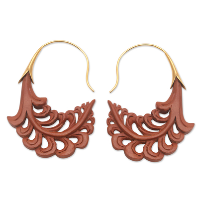 Ohrhänger aus Holz mit Goldakzenten - Ohrhänger aus Tamarindenholz mit Goldakzenten