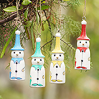 Wood ornaments, 'Snowman Parade' (set of 4)