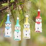 Wood ornaments, 'Snowman Parade' (set of 4) - Handcrafted Snowman Ornaments (Set of 4)