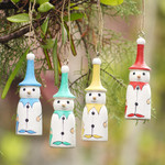 Wood ornaments, 'Snowman Parade' (set of 4) - Handcrafted Snowman Ornaments (Set of 4)