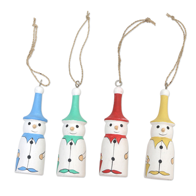 Wood ornaments, 'Snowman Parade' (set of 4) - Handcrafted Snowman Ornaments (Set of 4)