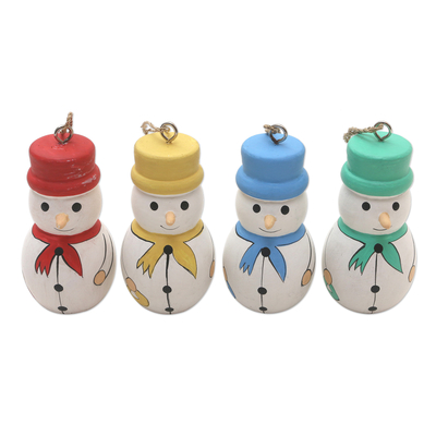 Adornos de madera, (juego de 4) - Adornos de muñecos de nieve en colores surtidos (juego de 4)