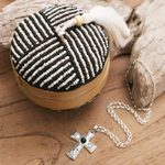 Decorative bamboo box, 'Pinstripe Pleasure' - Decorative Beaded Bamboo Box from Bali