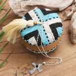 Decorative bamboo box, 'Hold the Line' - Hand Beaded Decorative Bamboo Box