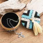 Decorative bamboo box, 'Hold the Line' - Hand Beaded Decorative Bamboo Box