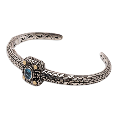 Gold-accented blue topaz cuff bracelet, 'My Lady in Blue' - Gold-Accented Blue Topaz Cuff Bracelet