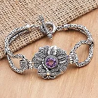 Gold-accented amethyst pendant bracelet, 'Royal Dragonfly' - Gold-Accented Amethyst Pendant Bracelet