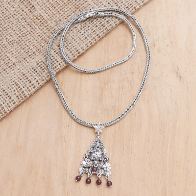 Garnet pendant necklace, 'Christmas Tree' - Artisan Crafted Holiday Necklace