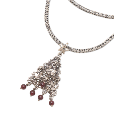 Garnet pendant necklace, 'Christmas Tree' - Artisan Crafted Holiday Necklace