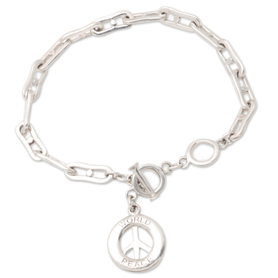 Sterling silver charm bracelet, 'Peace Everywhere' - Sterling Silver Peace Sign Charm Bracelet