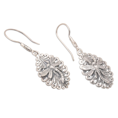 Sterling silver dangle earrings, 'Hidden Creature' - Sterling Silver Dragonfly Dangle Earrings