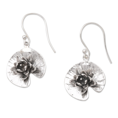 Sterling silver dangle earrings, 'Aquatic Beauty' - Sterling Silver Lotus-Themed Dangle Earrings