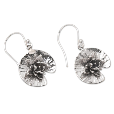 Pendientes colgantes de plata de ley - Aretes colgantes de plata esterlina con tema de flor de loto