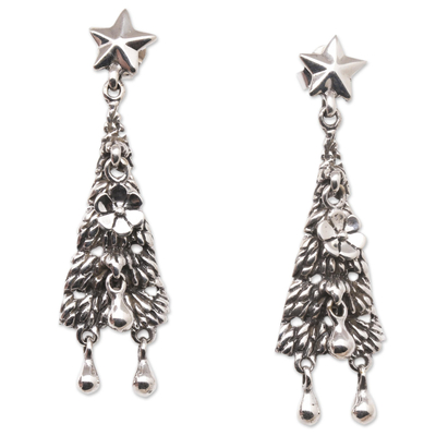 Sterling Silver Christmas Tree Dangle Earrings