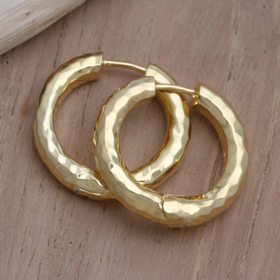Gold-plated hoop earrings, 'Run Around in Gold' - Handcrafted Gold-Plated Hoop Earrings from Bali