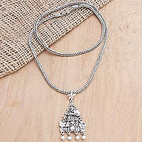 Cultured pearl pendant necklace, 'Snowy Christmas Tree' - Cultured Pearl Christmas Tree Pendant Necklace