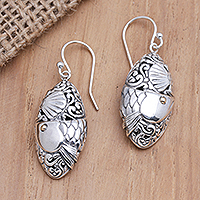 Gold-accented sterling silver dangle earrings, 'Ocean Dive'