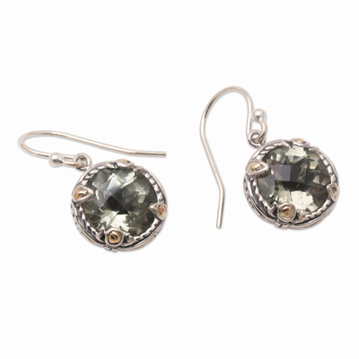 Gold-accented prasiolite dangle earrings, 'Green Dream' - Gold-Accented Prasiolite Dangle Earrings