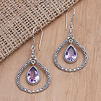 Gold-accented amethyst dangle earrings, 'My Heaven' - Gold-Accented Amethyst Dangle Earrings