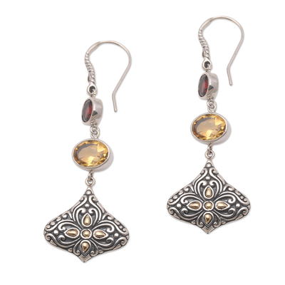 Gold-Accented Citrine and Garnet Dangle Earrings
