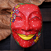 Wood mask, Red Florals