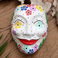 Wood mask, 'Exploding Blossoms' - Hand Made Floral-Themed Wall Mask