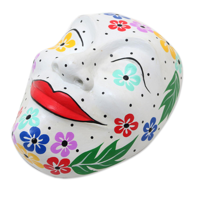 Holzmaske, 'Explodierende Blüten' - Handgefertigte Wandmaske mit Blumenthemen