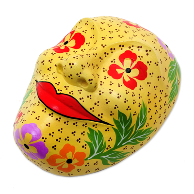 Máscara de madera - Máscara de pared tallada a mano con motivos florales.