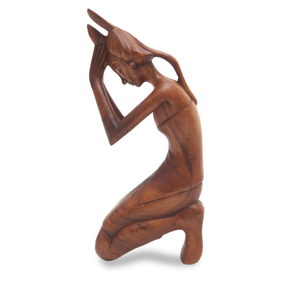 Wood statuette, 'Praying Woman' - Wood statuette
