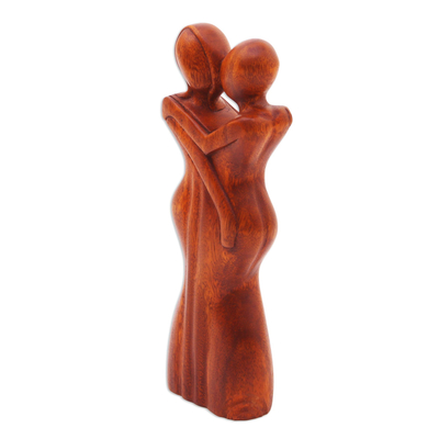 Wood statuette, 'Anniversary Embrace' - Original Wood Sculpture Hand Carved in Indonesia