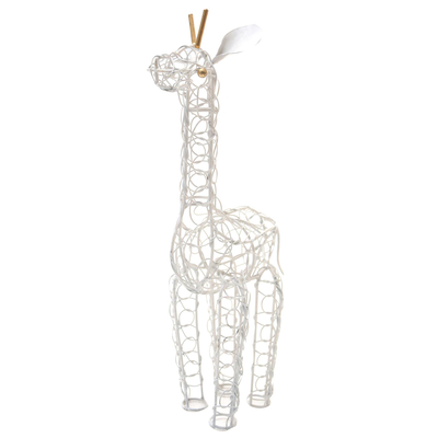 Iron statuette, 'Stand Tall' - White Wrought Iron Giraffe Statuette