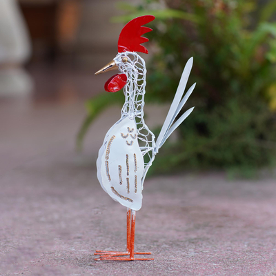 Iron statuette, 'Brave Bird' - Artisan Crafted Wrought Iron Chicken Statuette