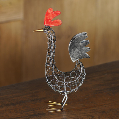 Iron statuette, 'Spring Chicken' - Handcrafted Wrought Iron Chicken Statuette