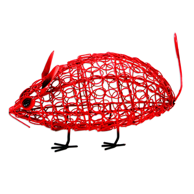 Red Wrought Iron Mouse Statuette