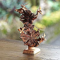 Wood statuette, 'Honey Bees Buzzing' - Jempinis Wood Honey Bee Statuette
