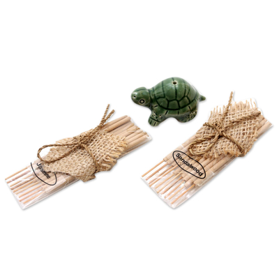 Ceramic incense set, 'Balinese Turtle' - Ceramic Incense Set with Turtle Motif