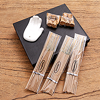 Ceramic incense set, 'White Palm' - Lavender and Frangipani Ceramic Incense Set
