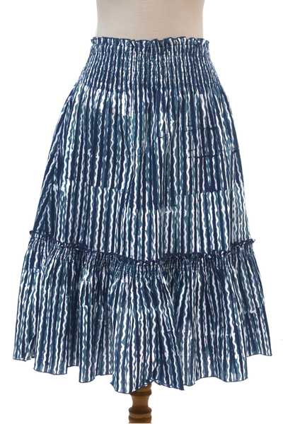 Hand Crafted Cotton Batik Skirt - Ocean Wave | NOVICA