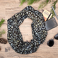 Rayon batik infinity scarf, 'Pebbled Beach'