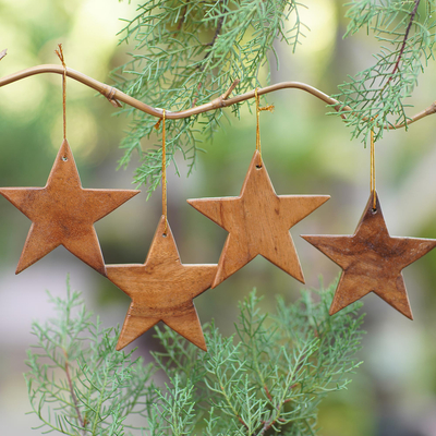 Wood ornaments, Simple Stars (set of 4)