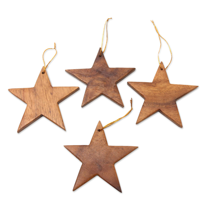 Wood ornaments, 'Simple Stars' (set of 4) - Handcrafted Wooden Star Ornaments (Set of 4)