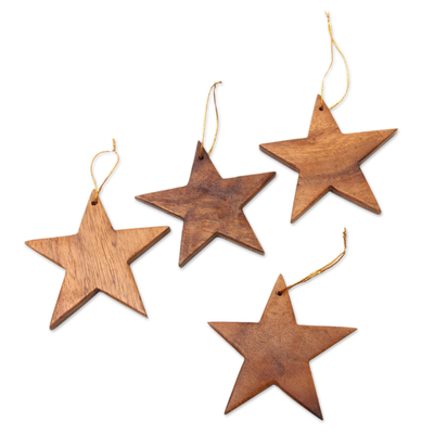 Wood ornaments, 'Simple Stars' (set of 4) - Handcrafted Wooden Star Ornaments (Set of 4)