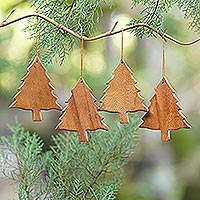 Wood ornaments, 'Simple Evergreens' (set of 4) - Hand Carved Tree-Shaped Wood Ornaments (Set of 4)