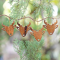 Wood ornaments, 'Simple Reindeer' (set of 4) - Artisan Crafted Reindeer Ornaments (Set of 4)