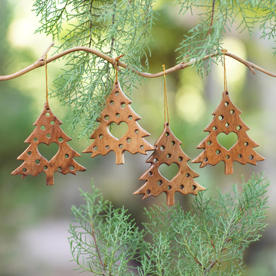 Wood ornaments, Tree of Love (set of 4)