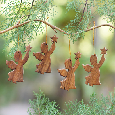 Wood ornaments, Simple Angels (set of 4)