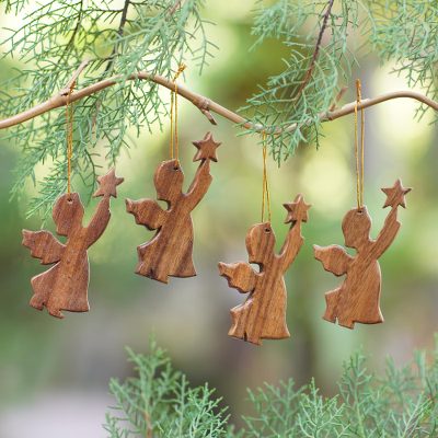 Hand Carved Wooden Christmas Ornaments (Set of 4) - Simple Angels