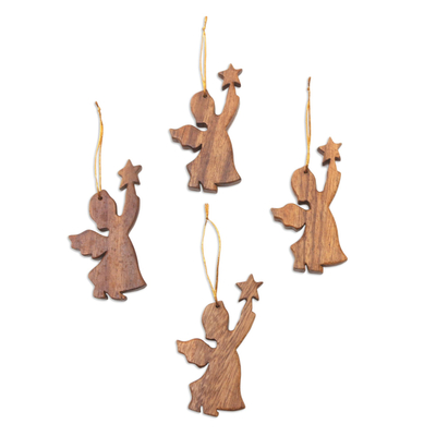 Hand Carved Wooden Christmas Ornaments (Set of 4)